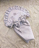 Демісезонний конверт + комбінезон на виписку, плюшевий з мереживом, сірий, фото 4