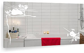 Дзеркало без рами Веселі гризуни з піскоструминним матовим малюнком квадратне 600х600 мм (БЦ-стіл ТМ)