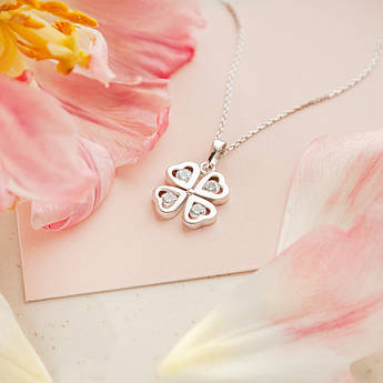 Кулон срібний Клевер з чотирьма білими фіанітами