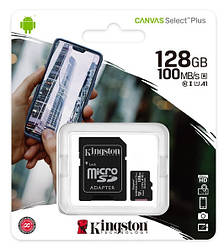 Карта пам'яті Kingston microSDXC 128GB Canvas Class 10 UHS-I U1 V10 A1 + SD адаптер (SDCS2/128GB)