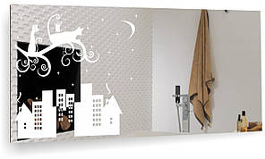 Дзеркало без рами Опівнічні коти з піскоструминним матовим малюнком квадратне 600х600 мм (БЦ-стіл ТМ)