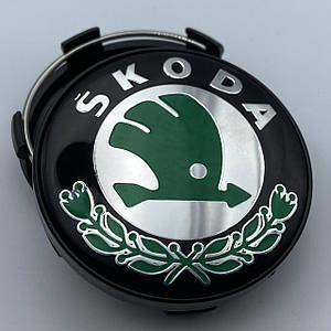 Ковпачок Skoda чорні із зеленим логотипом 63 мм 58 мм