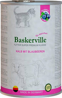 Вологий корм для котів Baskerville Super Premium Kalb Mit Brlaubeeren Телятина з чорницею для кошенят 400 г