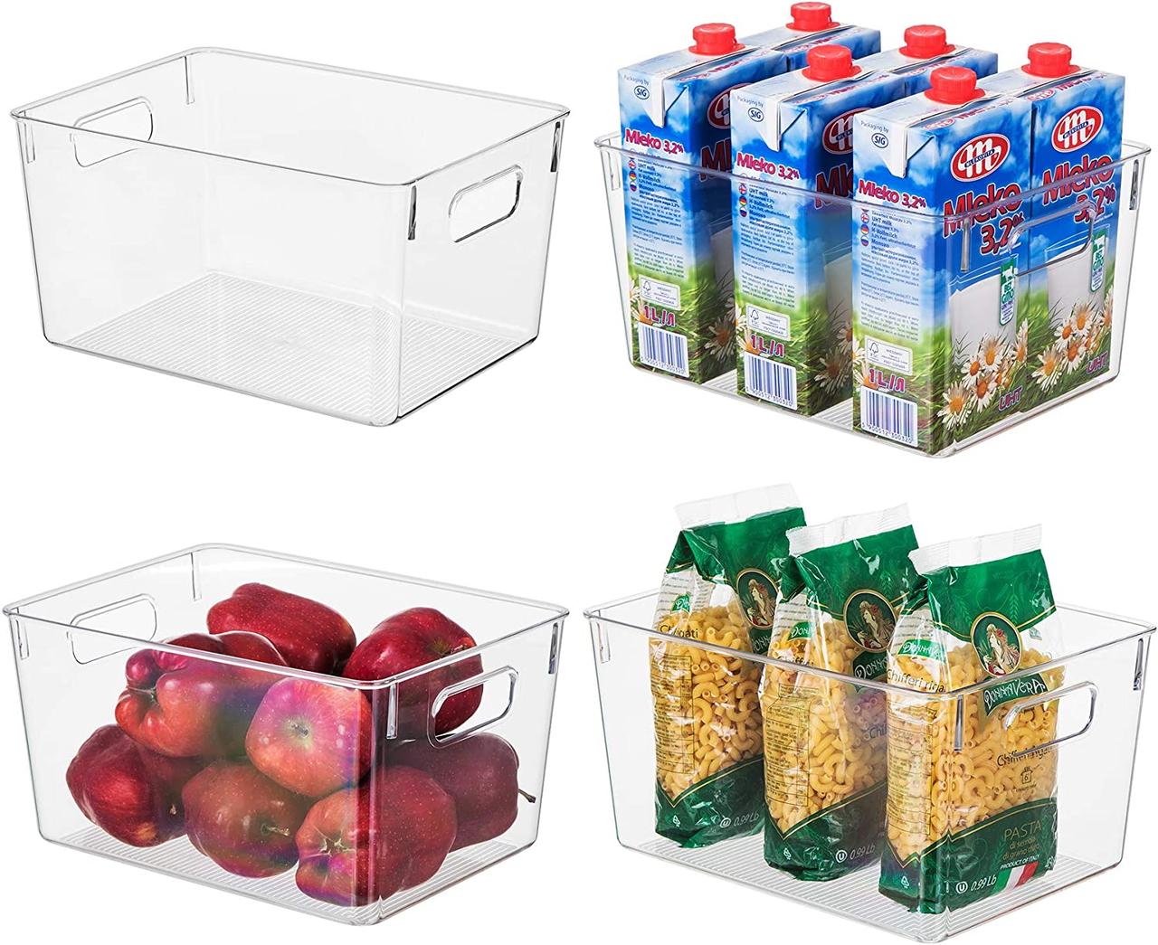 Пластикові контейнери-органайзери для зберігання з вирізаними ручками, прозорий набір з 4 штук