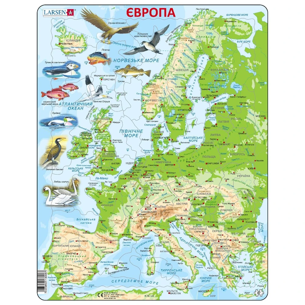 Пазл рамка-вкладиш Карта Європи з тваринами Максі Larsen K70-UA