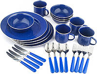 Набор походной эмалированной посуды из 24 предметов: тарелки, миски, кружки и посуда