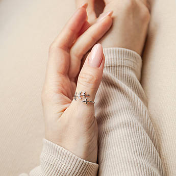 Каблучка срібна тематична Гілочка незамкнене без камінців