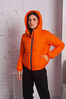 Женская Оранжевая куртка весна-осень с капюшоном, Оранжевый весенний пуховик с капюшоном. Размер S