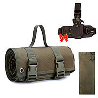 Тактический коврик для стрельбы Хаки + Подарок набедренная кобура / Складной коврик с креплением 200х75 см