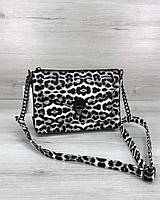Женская кожаная сумка через плечо с леопардовым принтом «Rika» черно-белая Welassie