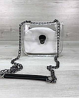 Маленькая прозрачная сумка на цепочке через плечо с белой косметичкой (никель) «Селена» Welassie