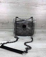 Стильная прозрачная сумка с серебристой косметичкой для девушек «Селена» с ремешком на цепочке Welassie