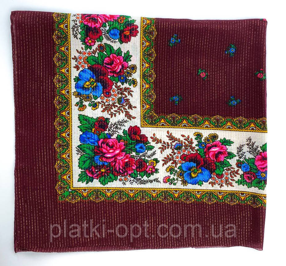 Шерстяна хустка "Рамка" (з люрексом) бордова