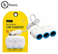 Автомобильное зарядное устройство Hoco C1 3in1 2USB разветвитель прикуривателя, белый