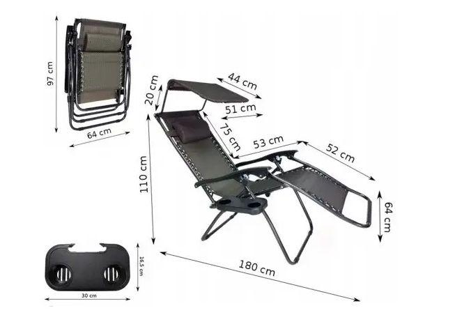 Садовое Кресло Шезлонг с Козырьком до 120кг Пляжный Складной Шезлонг с Подстаканником Черный Zero Gravity - фото 2 - id-p1778751622