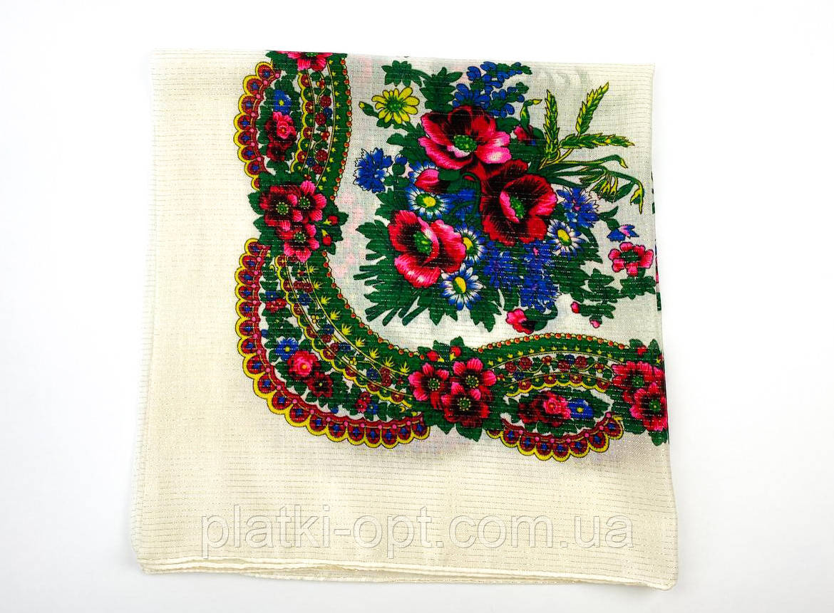 Шерстяна хустка "Колосок" (з люрексом) біла, фото 1