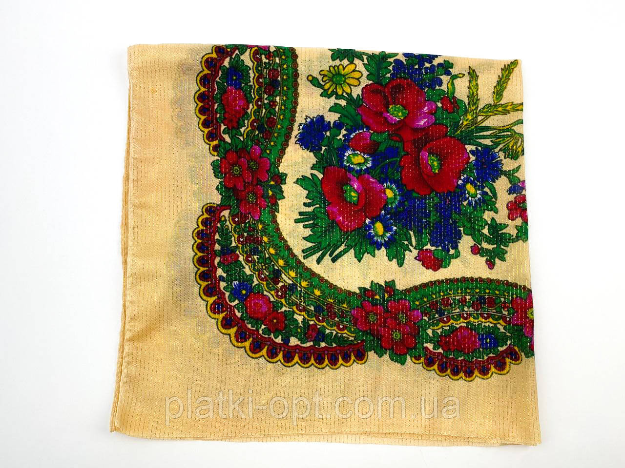 Шерстяна хустка "Колосок" (з люрексом) кремова, фото 1