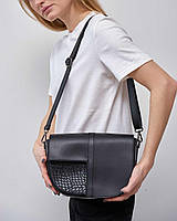 Жіноча сумка крос-боді з екошкіри напівкругла на магніті «Джіл» чорна Welassie