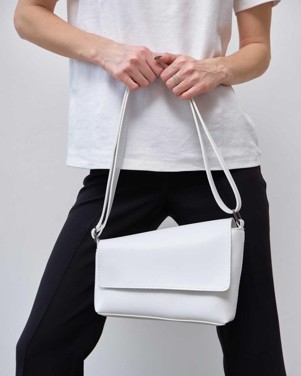 Жіноча біла сумка на плече асиметричної форми з екошкіри «Тріна» Welassie