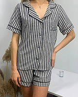 Стильна шовкова чорно-біла жіноча піжама рубашка шорти