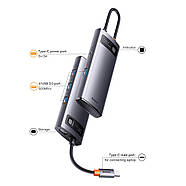 USB Хаб Baseus 4в1 Metal Gleam Series Type-C Hub 4xUSB3.0 (сірий), фото 2