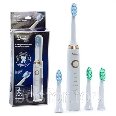 Електрична зубна щітка Shuke SK601 акумуляторна щітка для зубів з 4 насадки Біла, фото 1