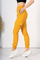 Жіночі модні штани джогери демісезонні жіночі штани джогери з накладними кишенями жовті VS 1087