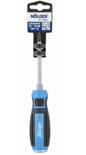 Викрутка хрестова, ударна з шестигранною опорою Molder, PH2x100mm (12шт/уп)