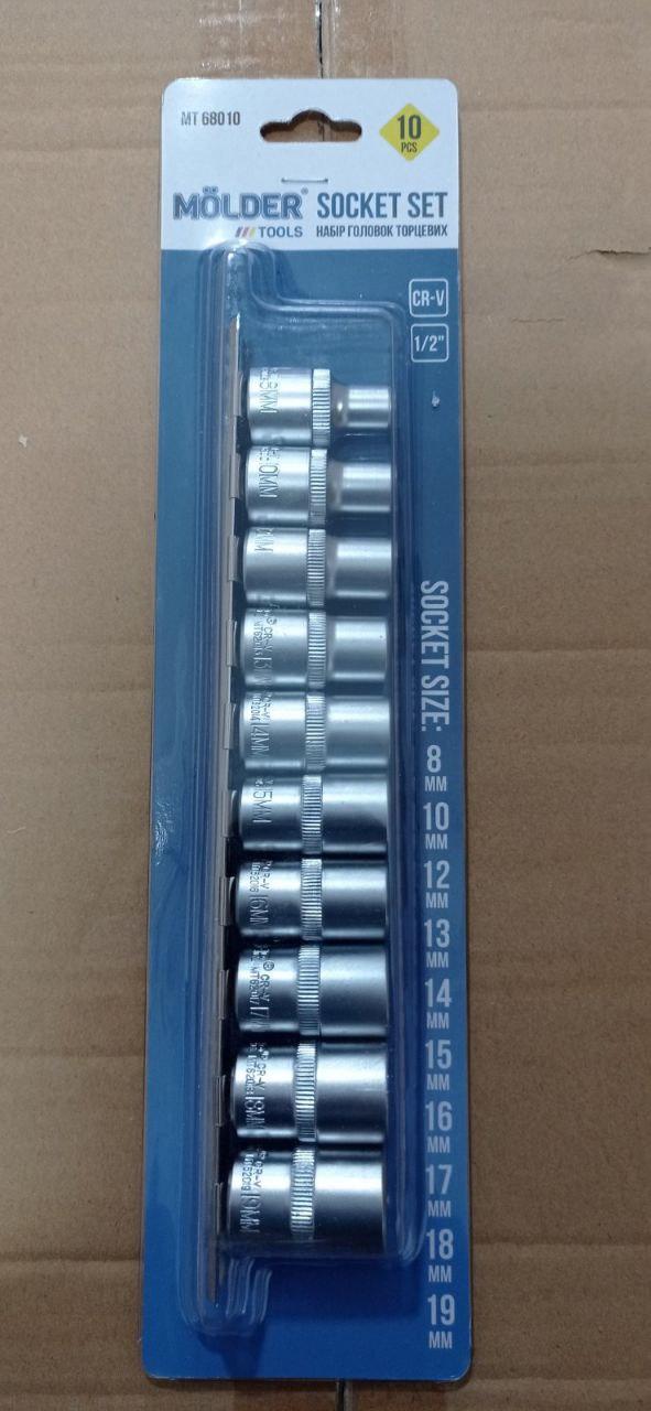 Набір головок торцевих на планці Molder, 1/2"  8-19 мм, CR-V, 10шт (5шт/уп)