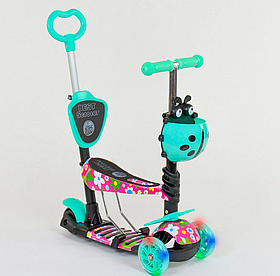 Самокат-біговел 5в1 Best Scooter з принтом Абстракція, 43702 Бірюзові квіти