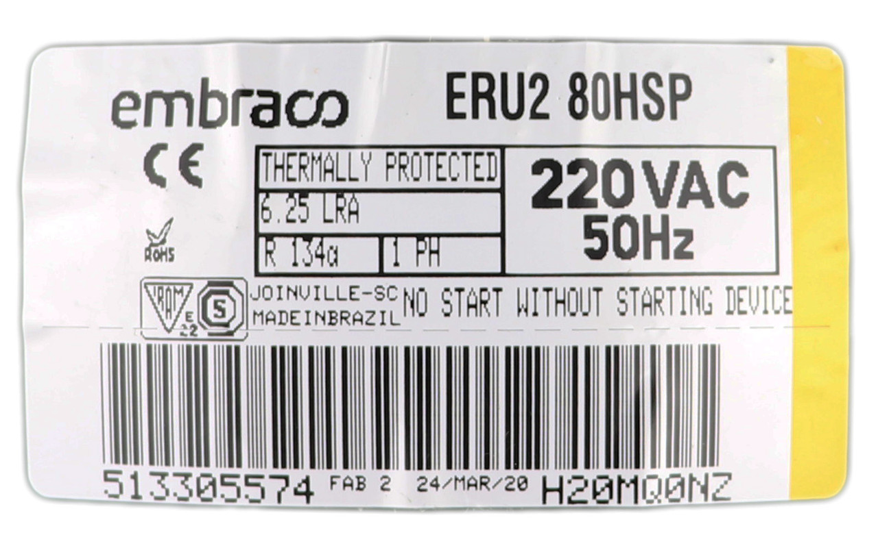 Компрессор 190 W для холодильника Embraco ERU 2 80 HSP (6,36 куб.), R-134a Бразилия. гарантия 6 месяцев - фото 2 - id-p1780942317