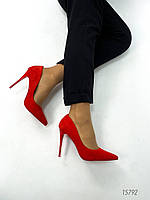 Туфлі жіночі лодочки на каблуку шпильці червоні замшеві 36 37 38 39 40 41