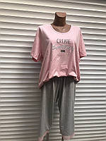 Пижама женская турция с бриджами, пижамка с коротким рукавом, цвет серый, размер 3XL, 4XL,Vienetta