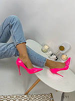 Туфлі жіночі лодочки на каблуку рожеві фуксія лакові 36 37 38 39 40 41