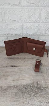 Коричневий чоловічий шкіряний гаманець + шкіряний брелок, коричневий (KG-6314)