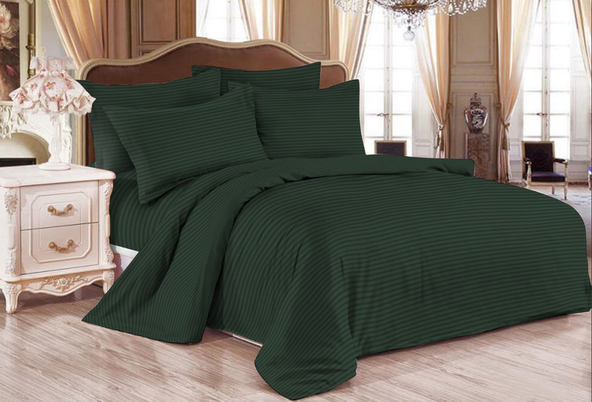 2х спальна постільна білизна Страйп Сатин 180х215, постельное белье двоспальне однотонне Зелений, фото 1