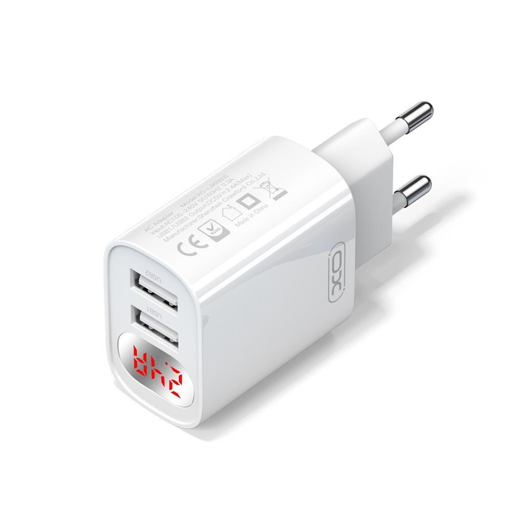 Мережевий зарядний пристрій (адаптер) XO L95 2USB / 2.4A / LCD white, фото 1