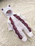 Демісезонний конверт + комбінезон на виписку, плюшевий з мереживом, бордо, фото 6