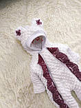 Демісезонний конверт + комбінезон на виписку, плюшевий з мереживом, бордо, фото 5