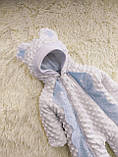 Демісезонний конверт + комбінезон на виписку, плюшевий з мереживом, блакитний, фото 5