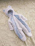 Демісезонний конверт + комбінезон на виписку, плюшевий з мереживом, блакитний, фото 4