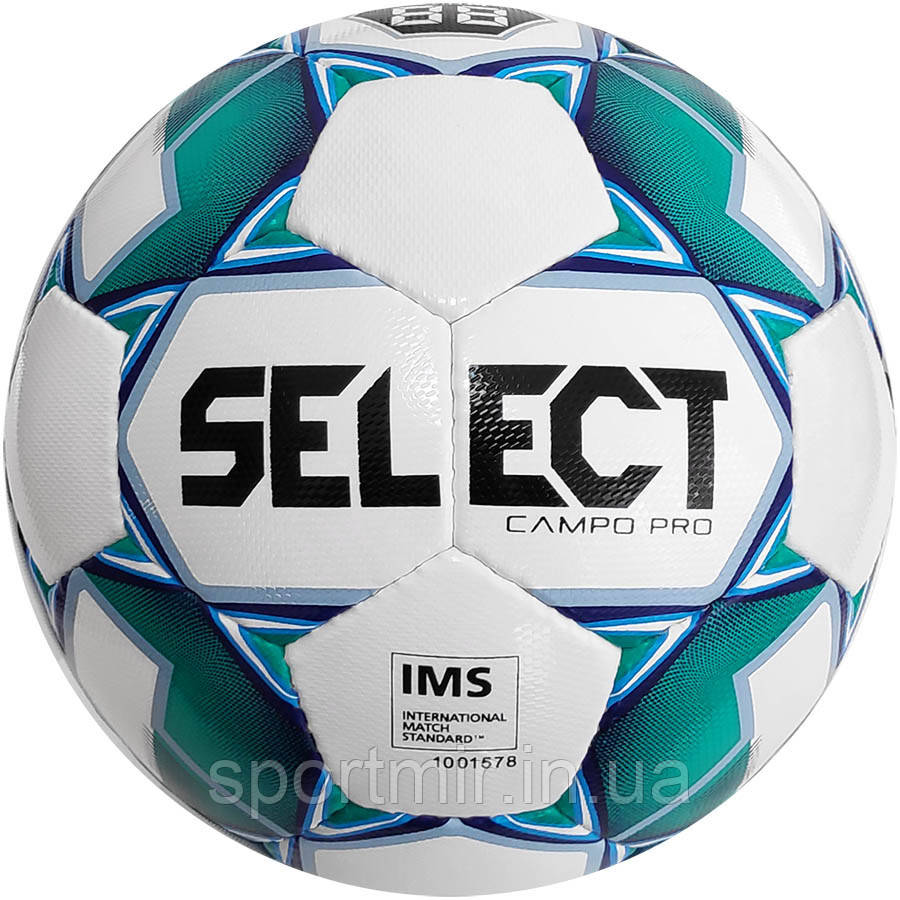 М' яч футбольний SELECT Campo Pro IMS (015) білий/зелений 5 (3875546164), фото 1