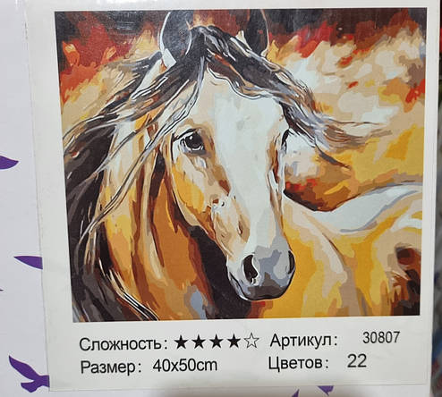 Картина-розмальовка за номерами на полотні 40*50 РН30807 Енергія Конь (н-р акр. фарбок + 3 пензлі), фото 3