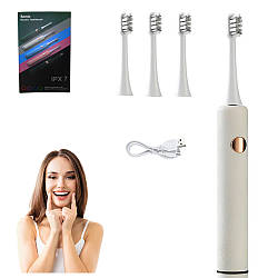 Електрична зубна щітка IPX7 із 4 змінними насадками акумуляторна