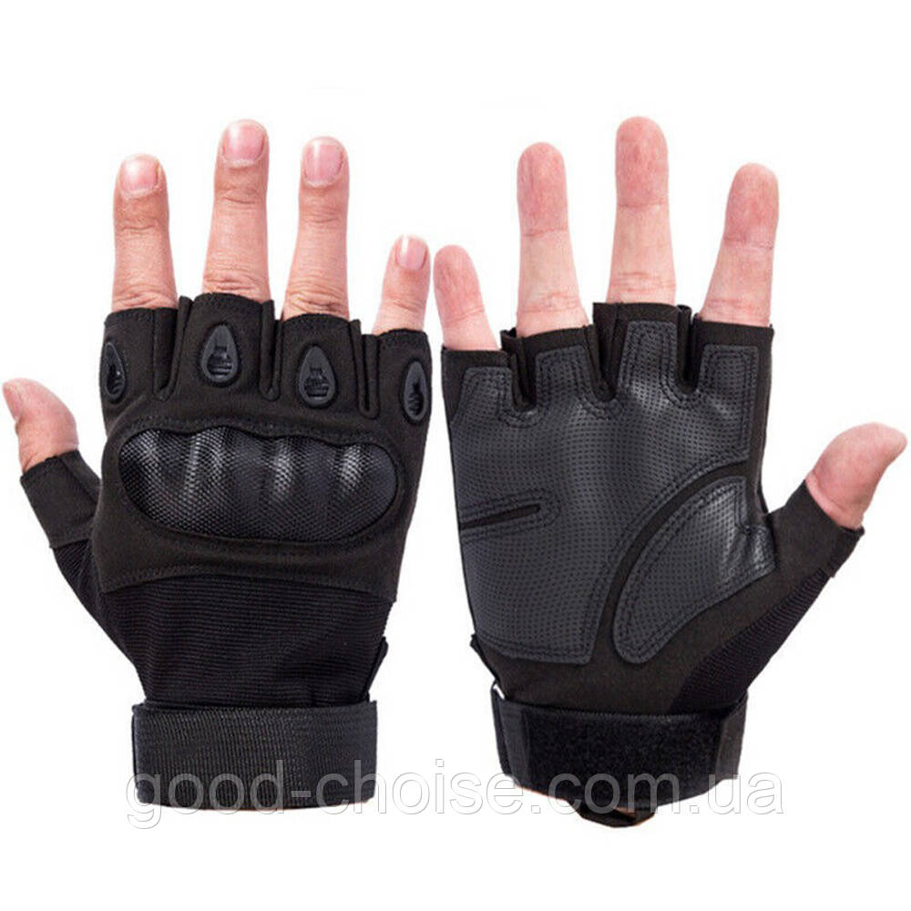 Тактичні рукавички з посиленим протектором і відкритими пальцями, Чорні, 2XL / Безпалі рукавички