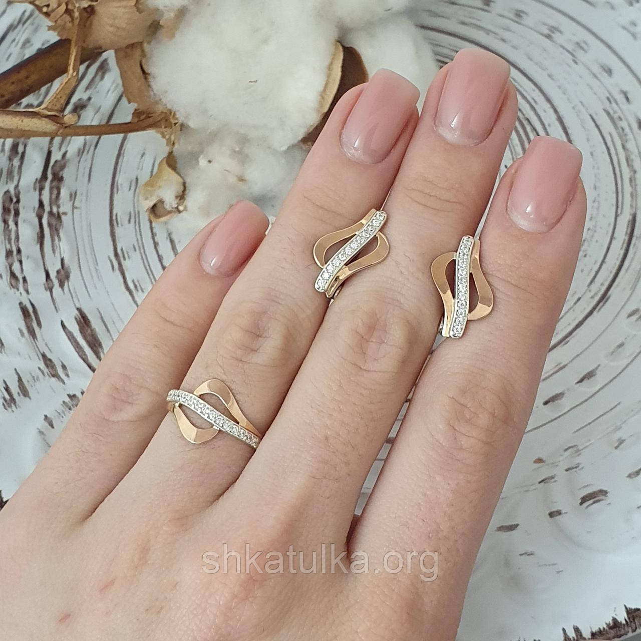 Срібний гарнітур каблучка та сережки Сузір'я із золотом та цирконами