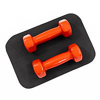 Гантели для фитнеса виниловые цельные (неразборные) + коврик OSPORT Profi 2шт по 1,5 кг (OF-0211) Красный