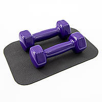 Гантели для фитнеса виниловые цельные (неразборные) + коврик OSPORT Profi 2шт по 2 кг (OF-0202) Фиолетовый
