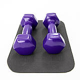 Гантелі для фітнесу вінілові цільні (нерозбірні) + килимок OSPORT Profi 2шт по 2 кг (OF-0202) Фіолетовий, фото 3