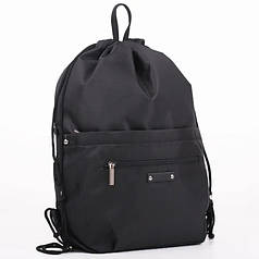 Рюкзак сумка-мішок тканинний чорний на шнурках для змінного взуття з кишенями Dolly 841